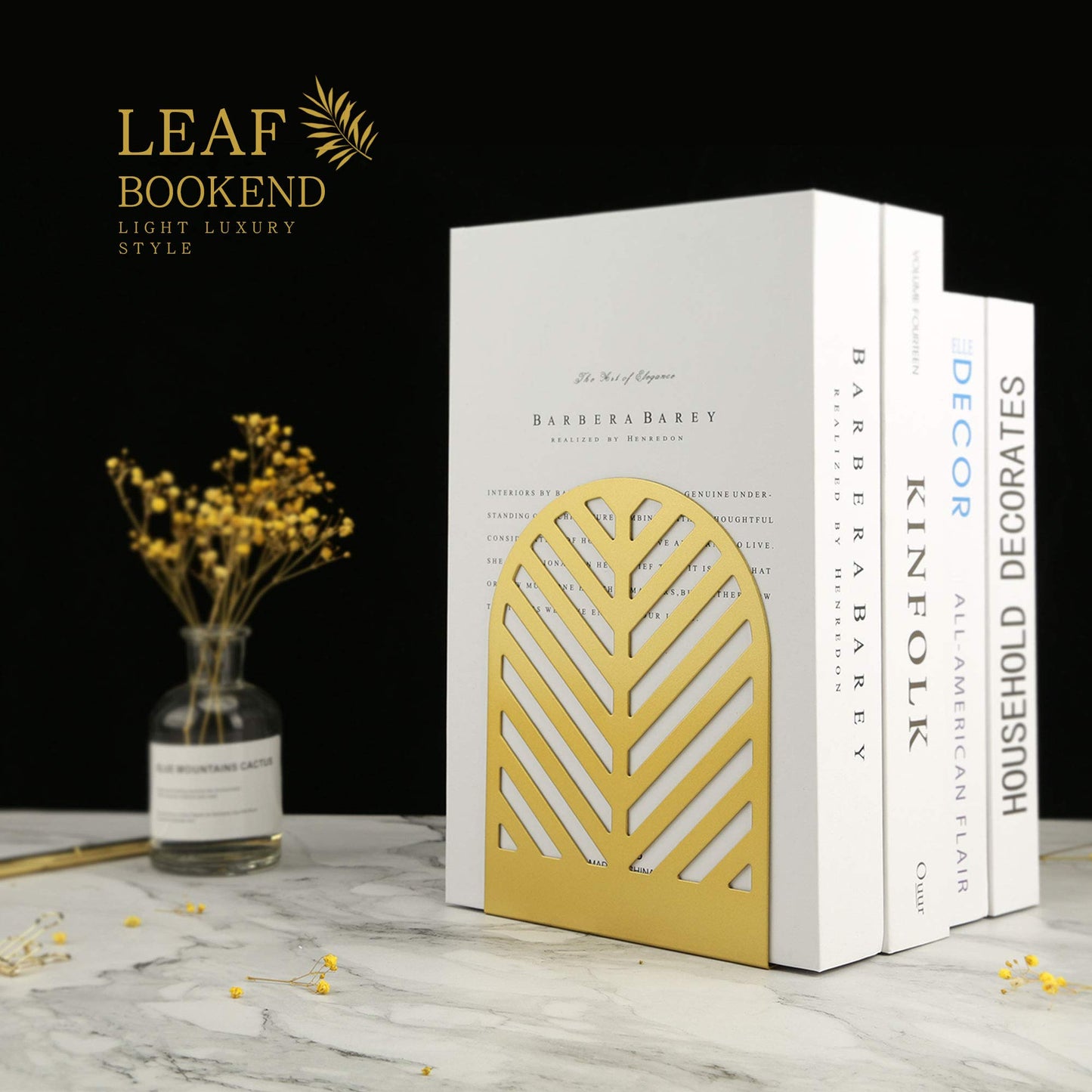 Qiming Leaf Bookends for Books, 2 Pair of Metal Book Holders for Office Shelves Gift for Adults and