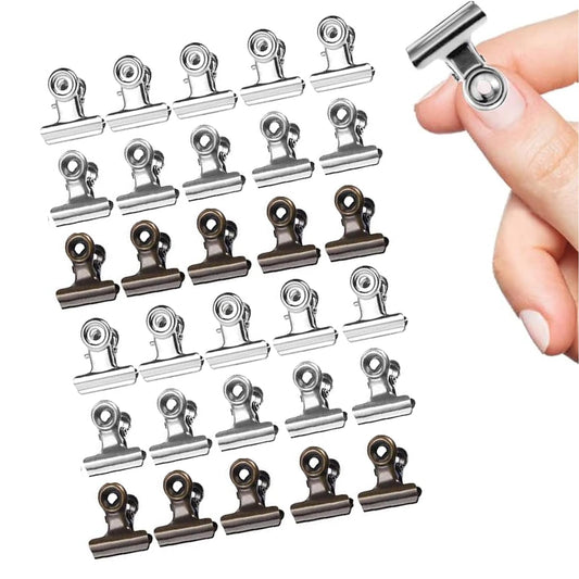Bulldog Clips 0.86 Inch (20 mm) 30 PCS, Round Head Metal Bulldog Clips, 3 Colors (10 PCS Each)