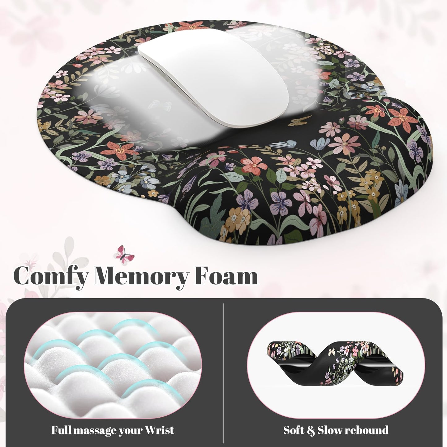 iLeadon Cute Desk Mat Set, Scalloped Floral Desk Mat Keyboard Mouse Pad Set