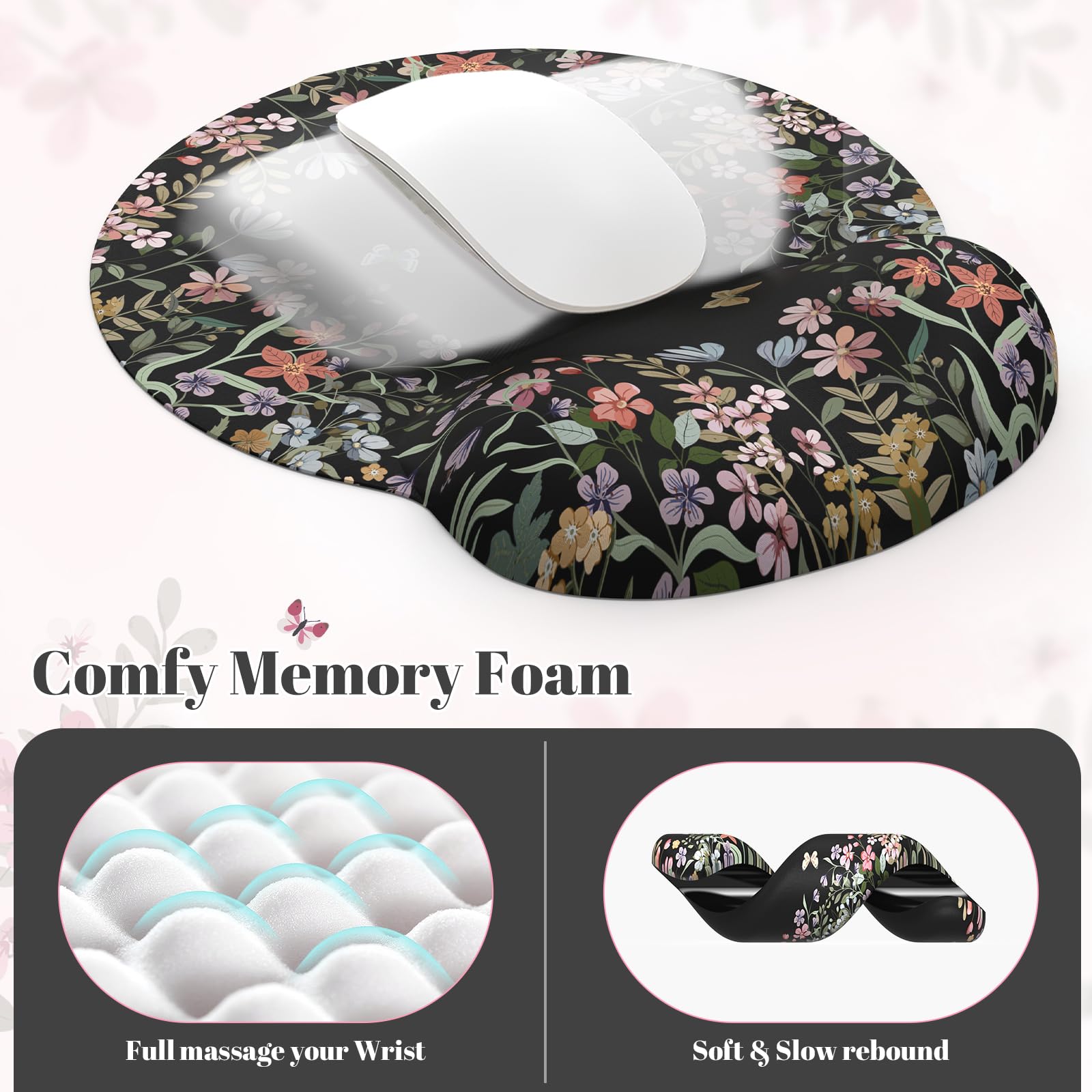 iLeadon Cute Desk Mat Set, Scalloped Floral Desk Mat Keyboard Mouse Pad Set