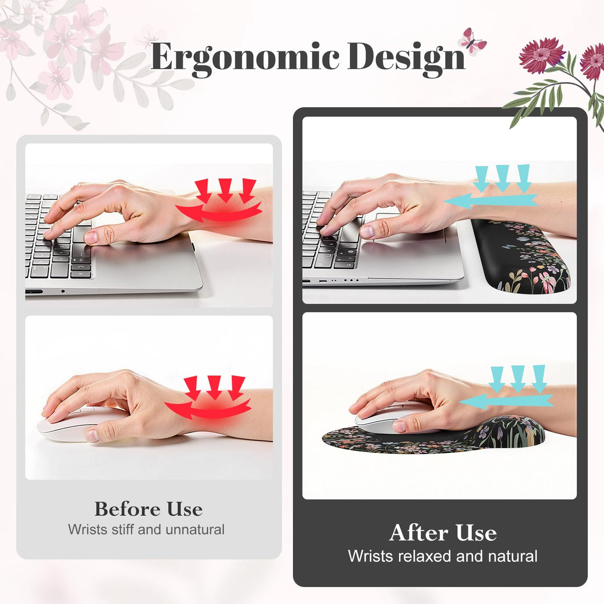 iLeadon Cute Desk Mat Set, Scalloped Floral Desk Mat Keyboard Mouse Pad Set