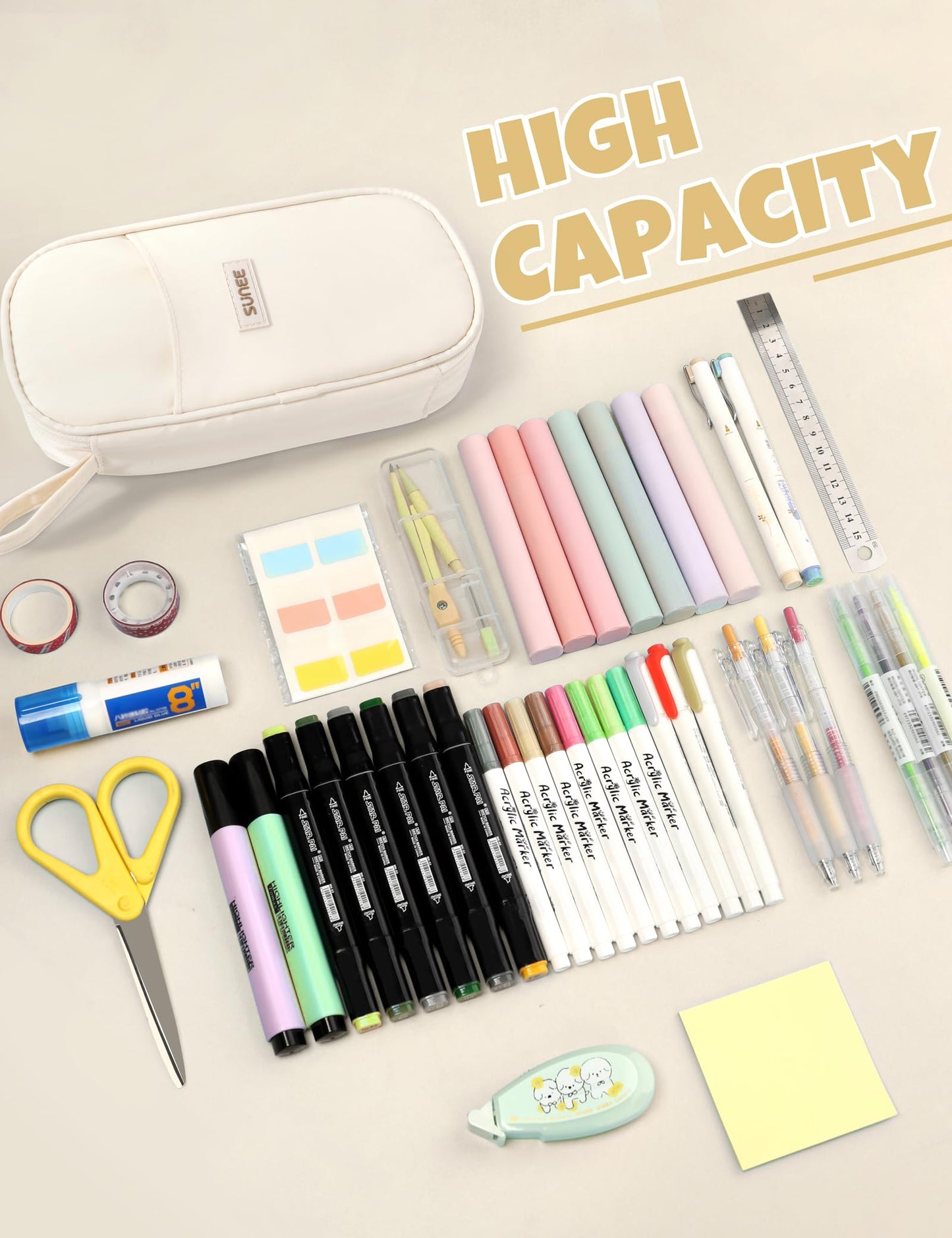 SUNEE Cute Pencil Case, Aesthetic Pen Pouch, Colored Large Pencil Bag with Zipper, Kawaii