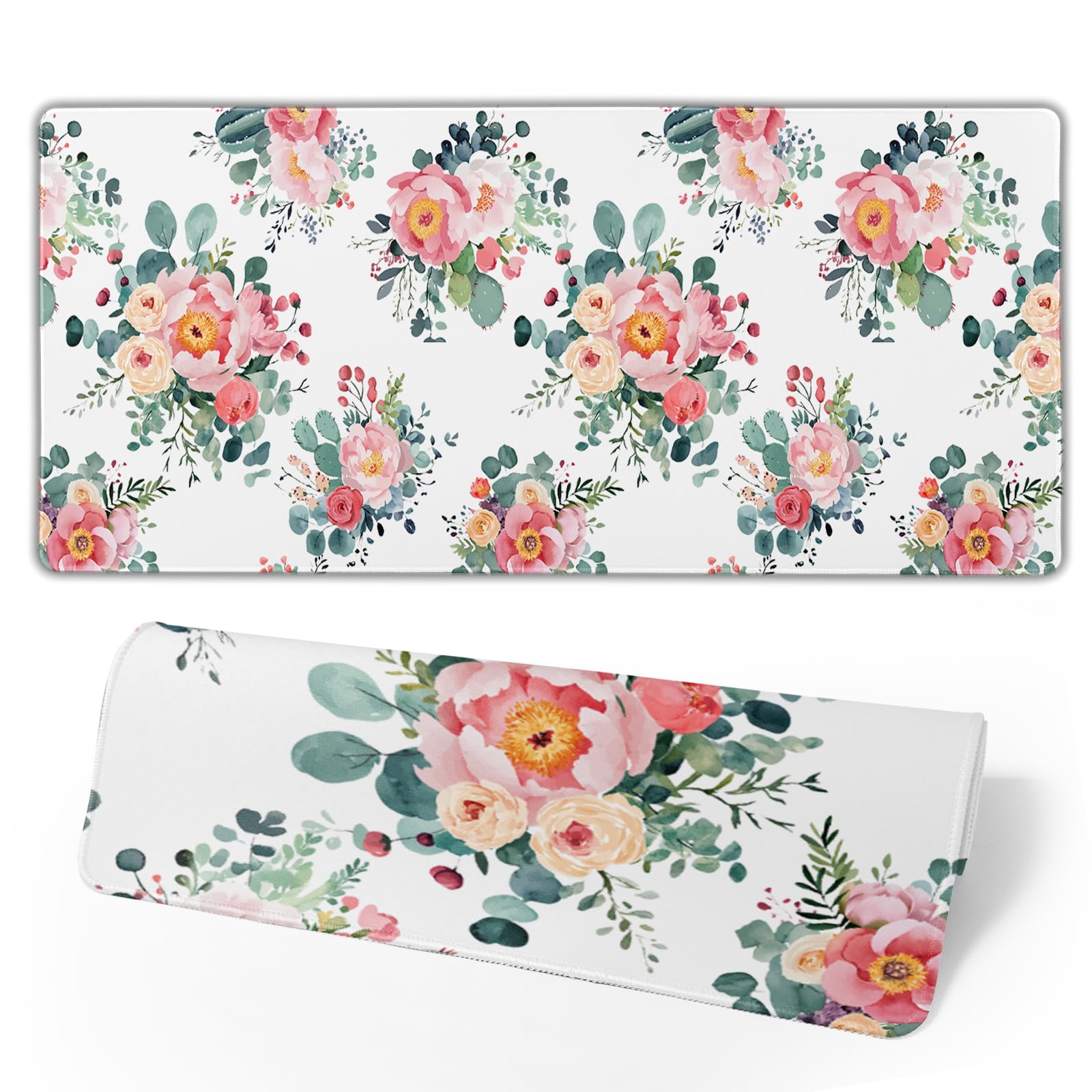 Pink Floral Mouse Pad Large Watercolor Pink Floral Mouse Pad Extended Non-Slip Mousepad with