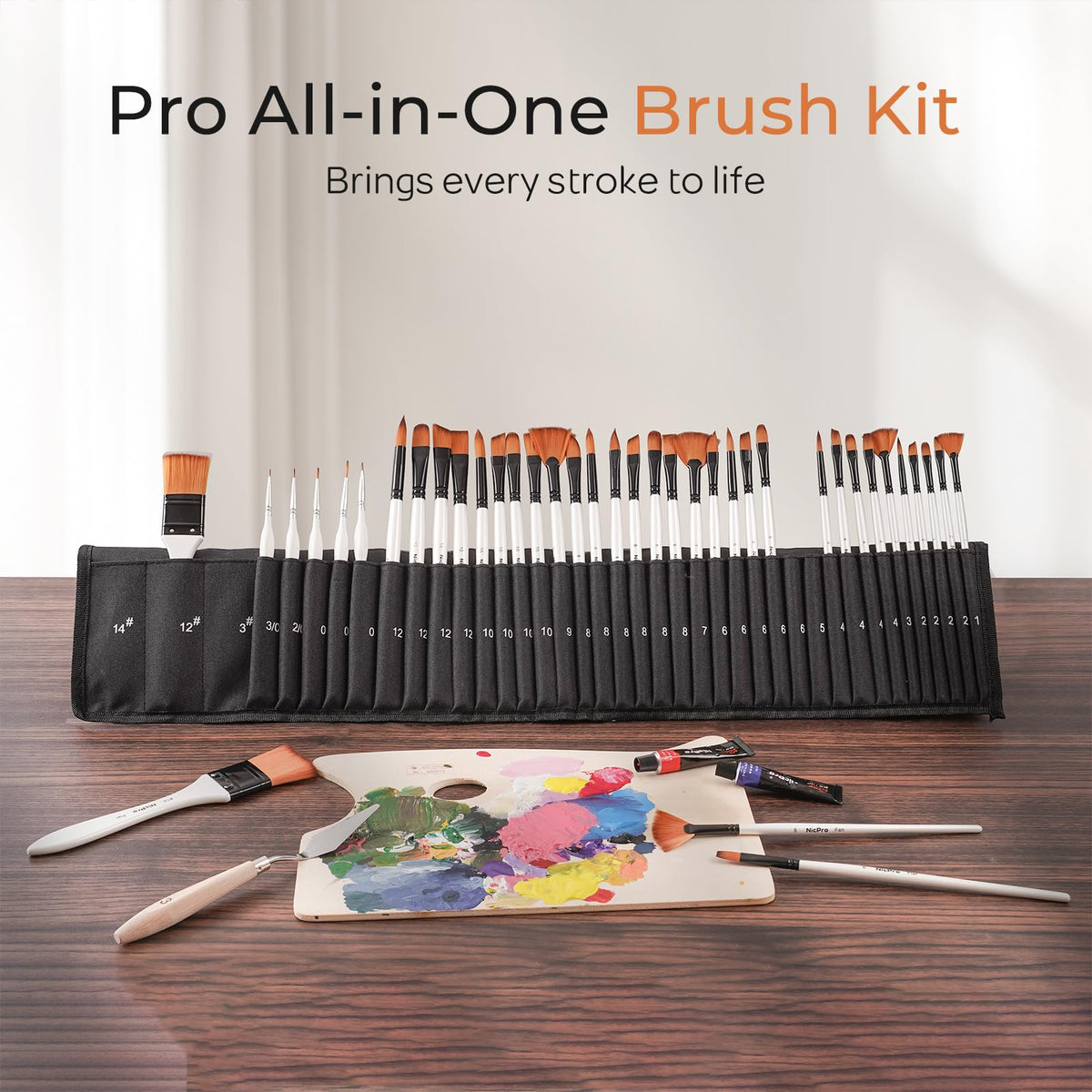 Nicpro 40 PCS Paint Brush Set, Professional Acrylic Paint Brushes