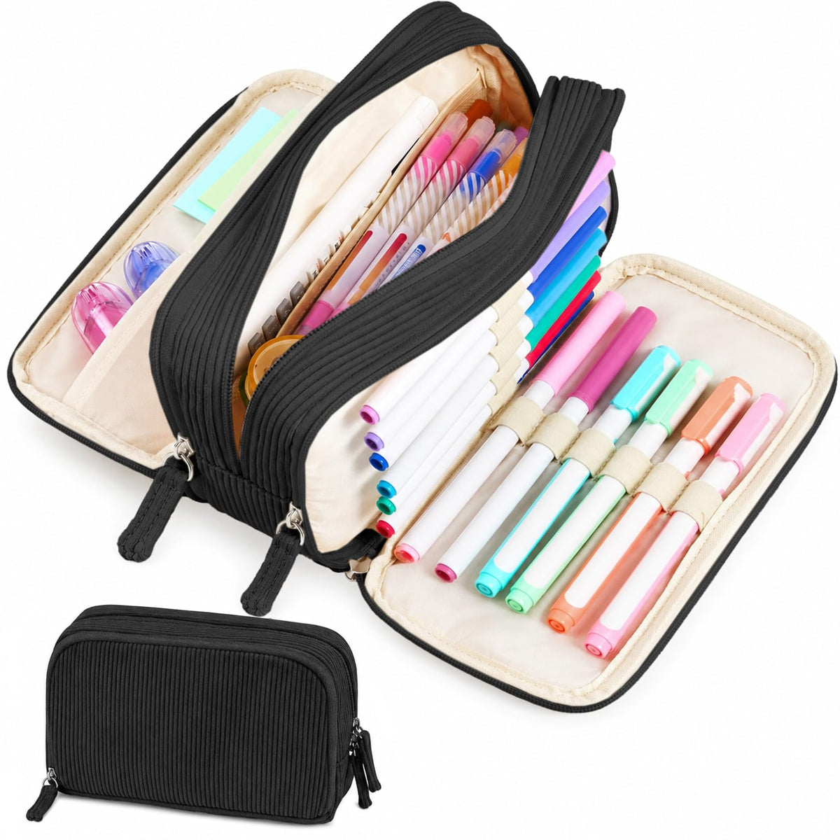 Sooez Big Capacity Pencil Case Pen Pouch, Soft Corduroy Pencil Bag