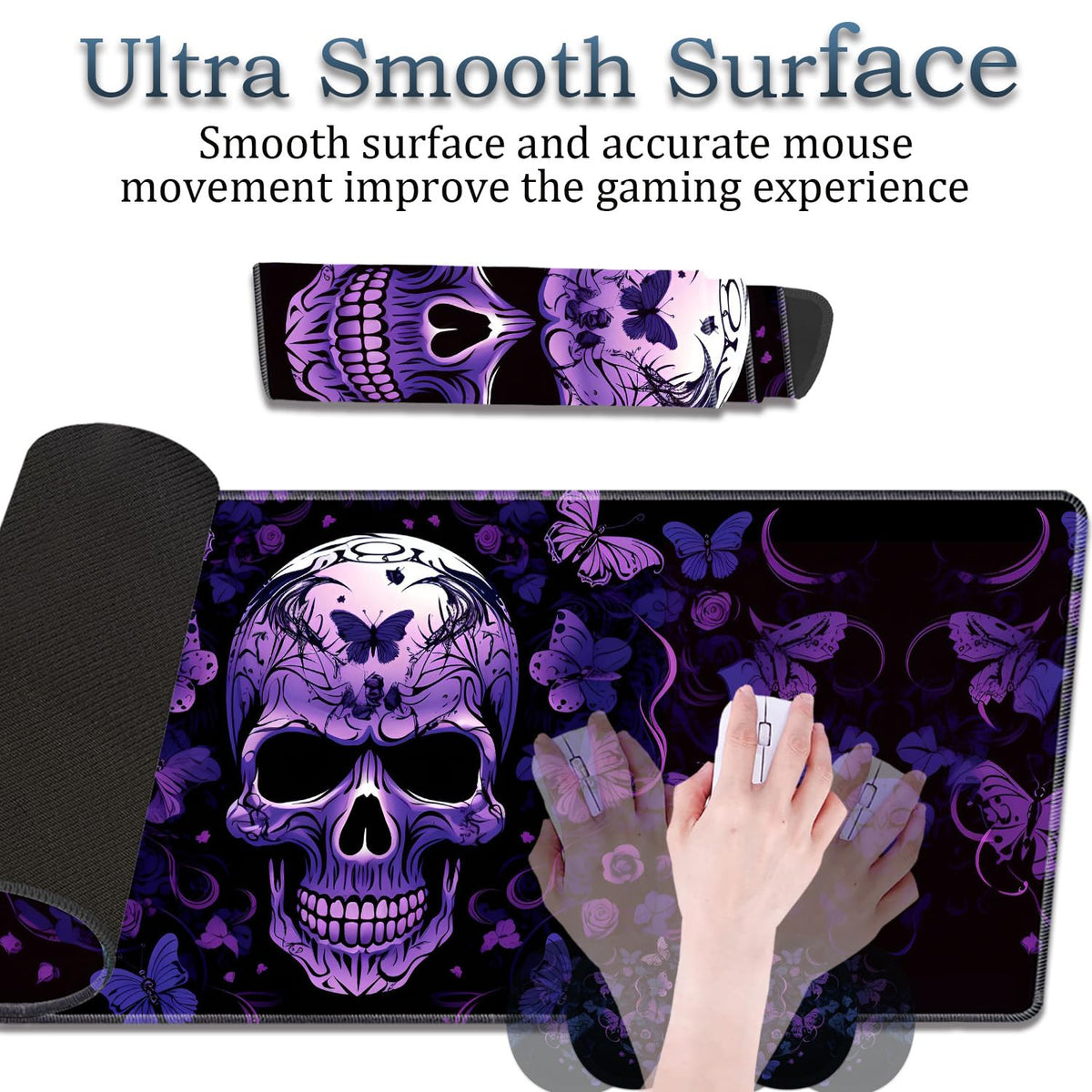 3-Piece Skull Butterfly Mouse Pad Set, Including Wrist Support Pad and Cup Holder, with Waterproof