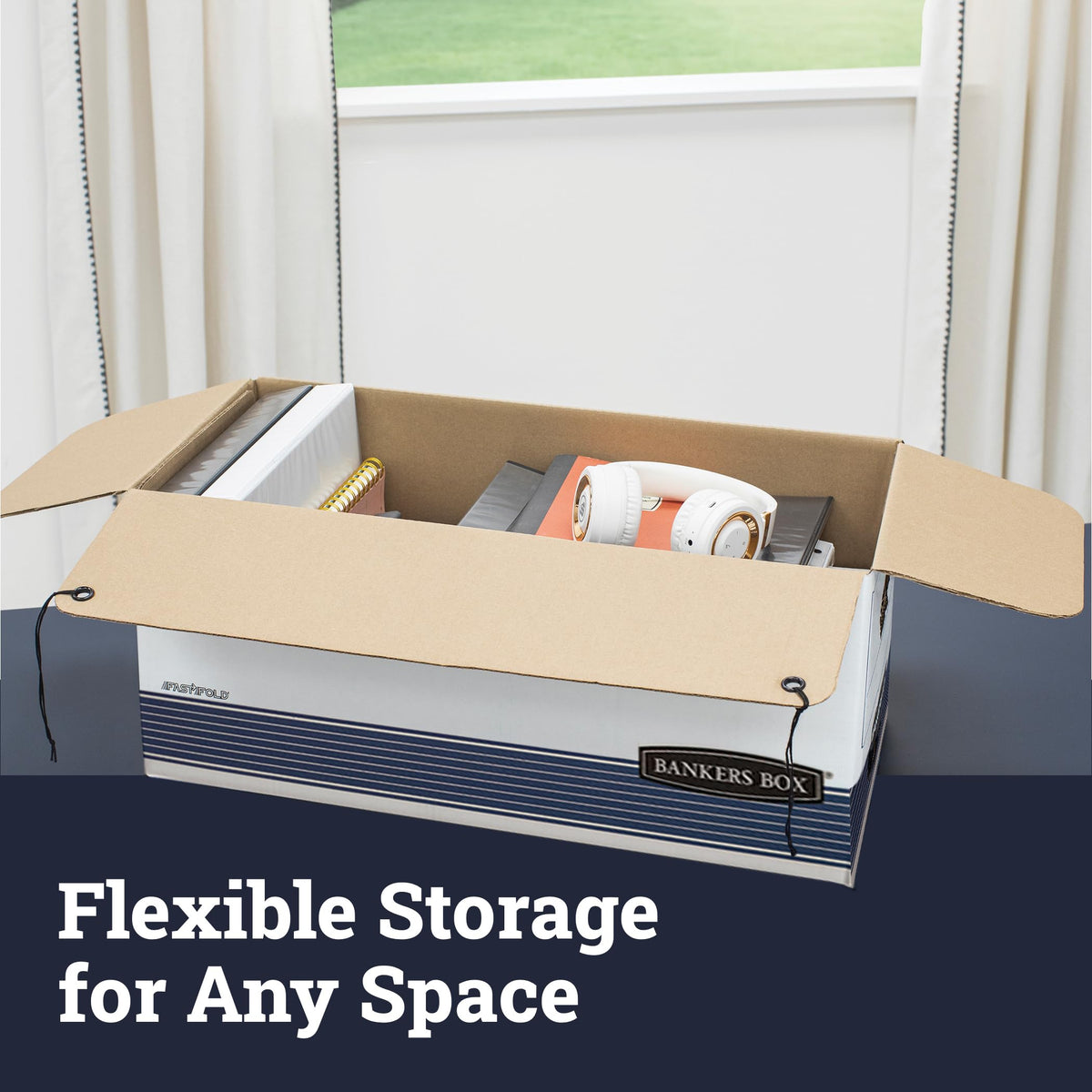 Bankers Box STOR/File Medium Duty Storage Boxes, FastFold, String and Button, Letter, 4 Pack