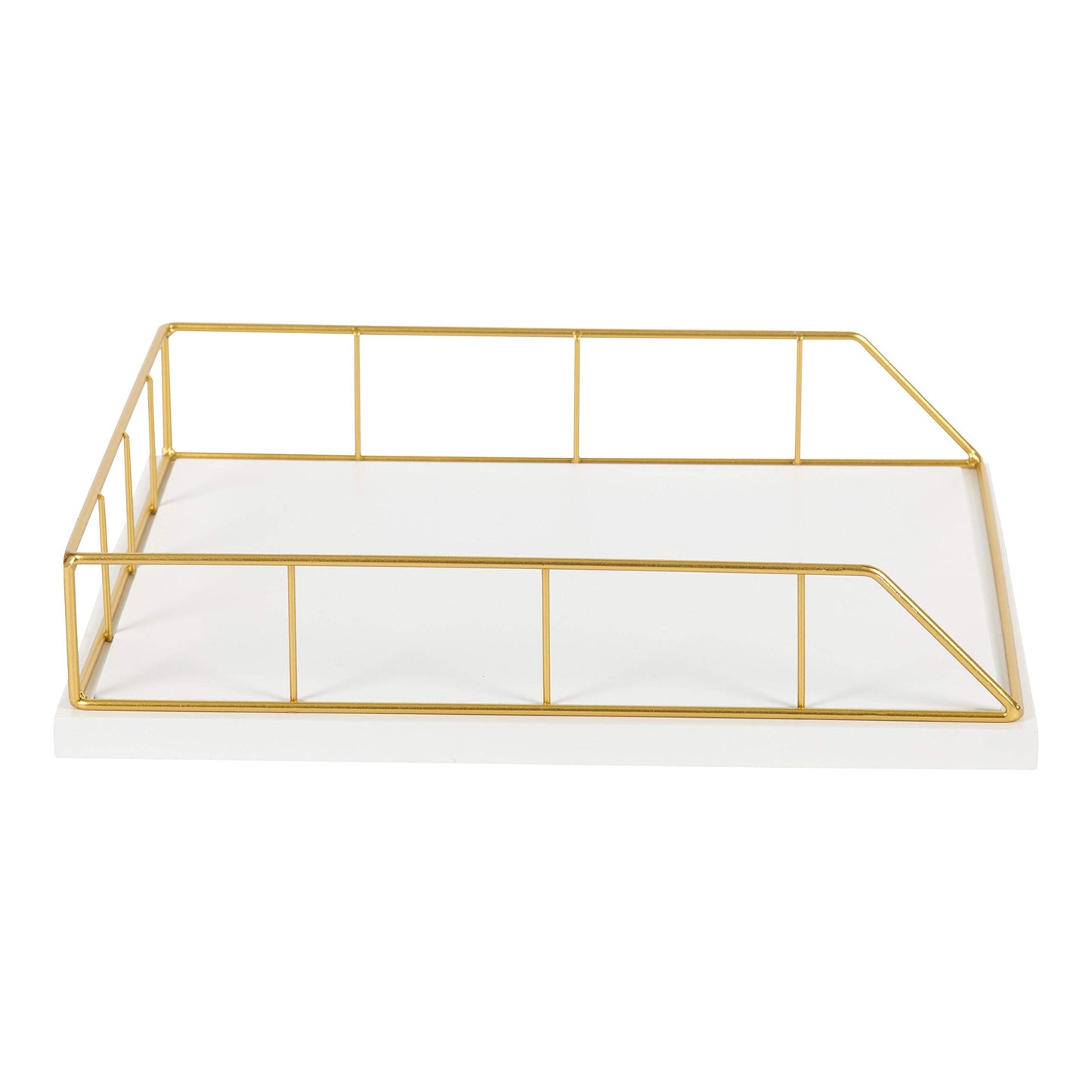 Kate and Laurel Benbrook Stacked Metal and Wood Letter Trays, White and Gold