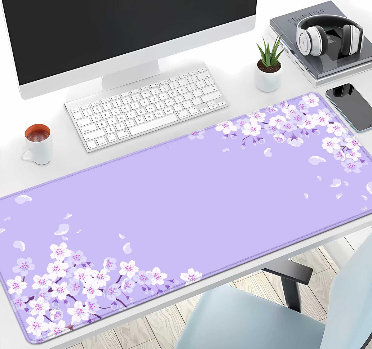 IMAYONDIA Sakura Japanese Desk Mat, Cherry Blossom Large Gaming Mouse Pad, Elegant Floral Mousepad