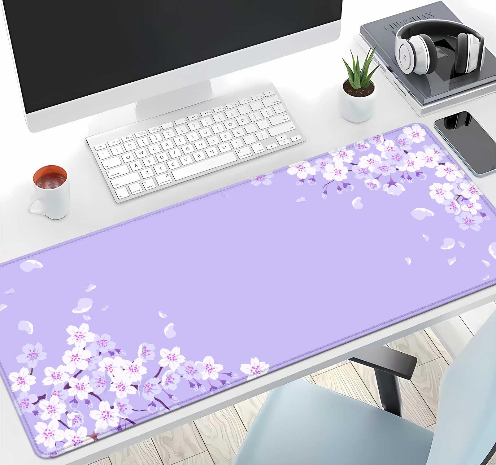 IMAYONDIA Sakura Japanese Desk Mat, Cherry Blossom Large Gaming Mouse Pad, Elegant Floral Mousepad