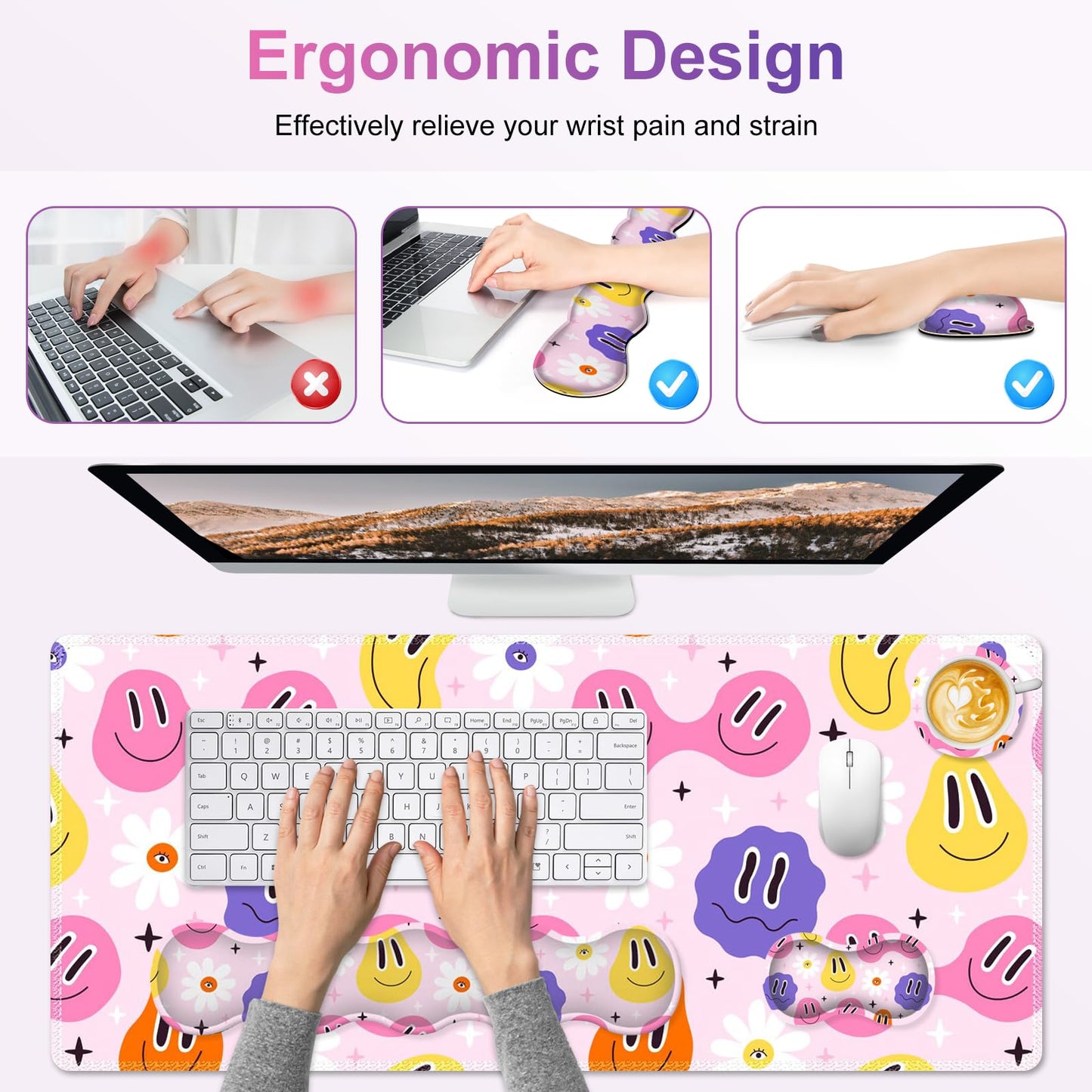 NXZGO Gaming Mouse Pad Keyboard Wrist Support, 4 in1 Mousepad with Wrist Keyboard Rest, Computer