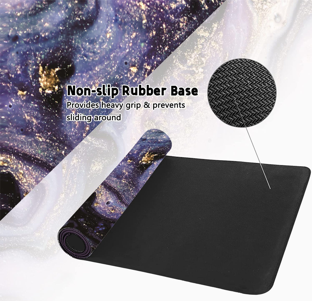 Desk Mat, Purple Marble Pattern Large Desk Pad Extended Gaming Mouse Pad, 35.4 x 15.7inch Mouse Pad