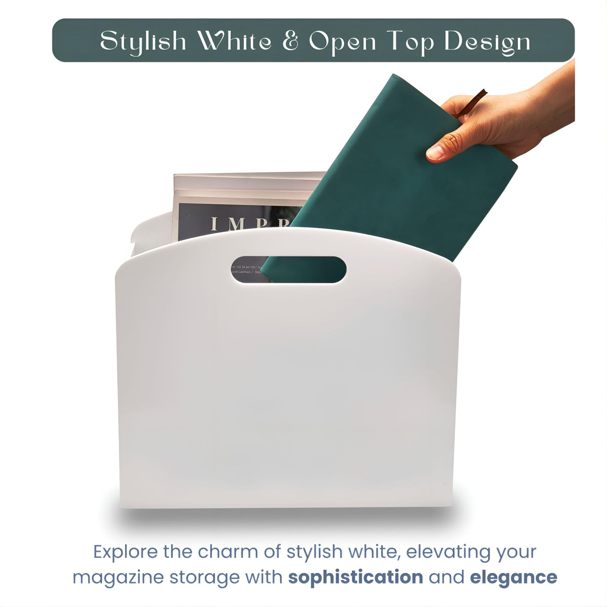 Meicloud White Magazine Holder - Acrylic Magazine Rack Floor, Newspaper Stand with handles, Modern
