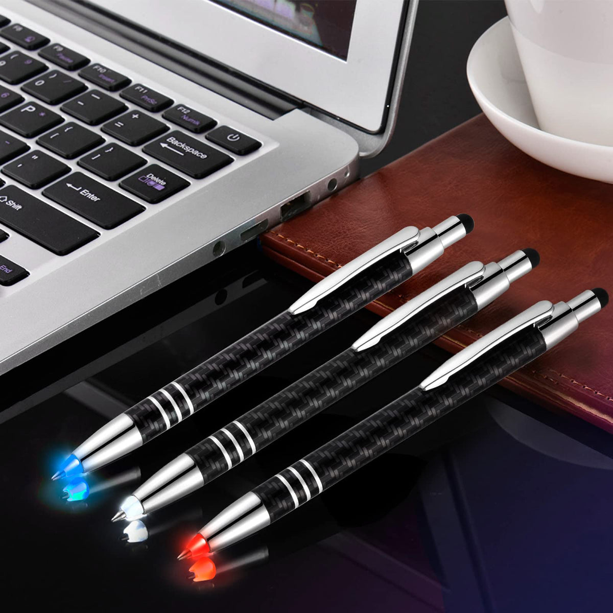 Glovion Lighted Tip Pen with Stylus 3-in-1 - LED Penlight Light Up Pen Light Ballpoint Pen with