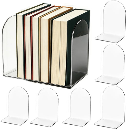 Acrylic Book Ends 8 Pcs, Clear Bookends, Bookend Organizer for Shelves