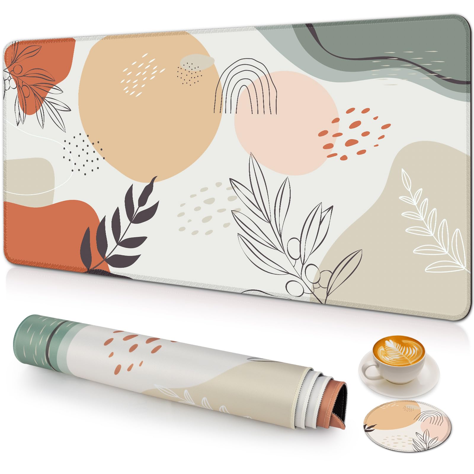 Large Gaming Mouse Pad with Coaster,Desk Matt for Desktop,Desk Mat-Boho