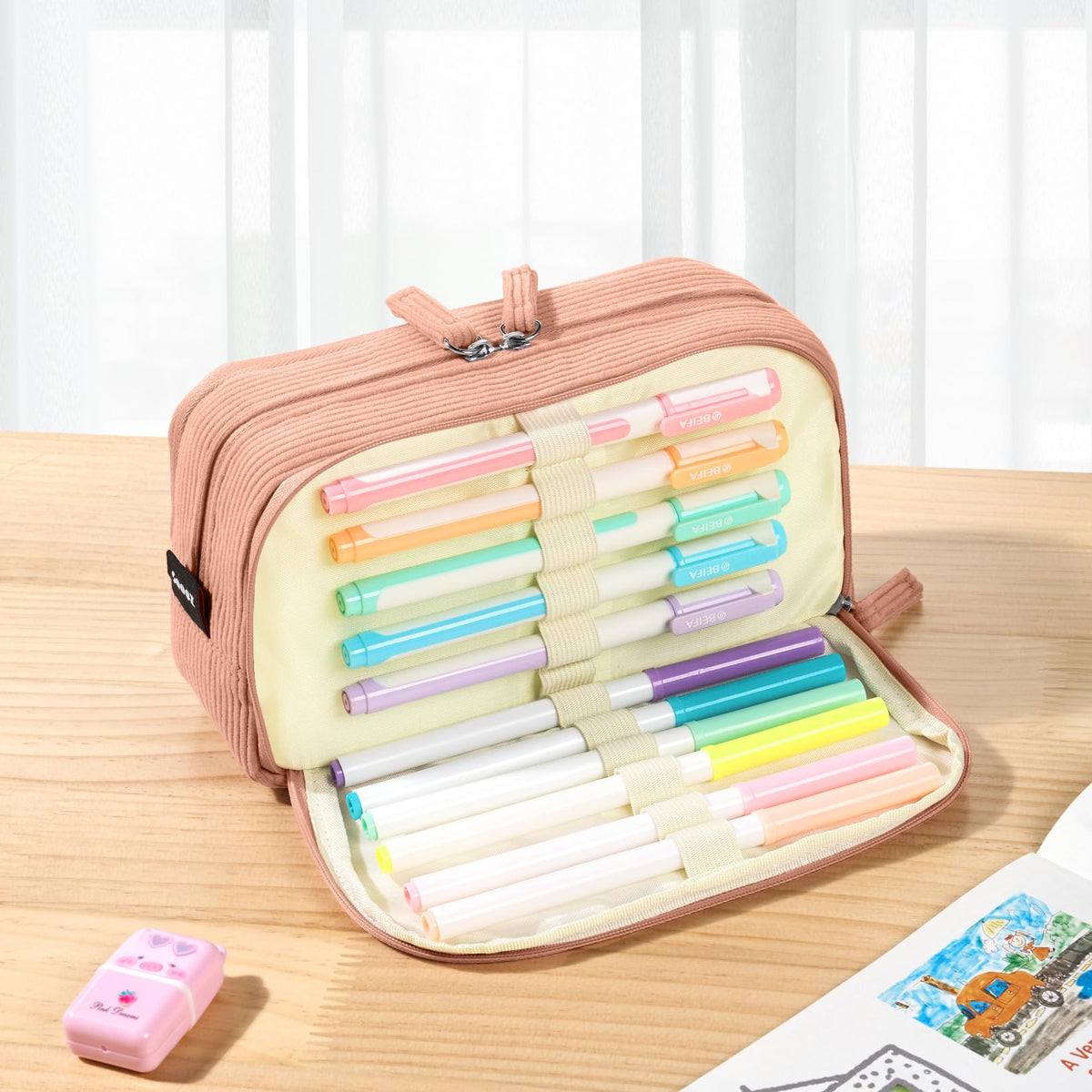 Sooez Big Capacity Pencil Case Pen Pouch, Soft Corduroy Pencil Bag