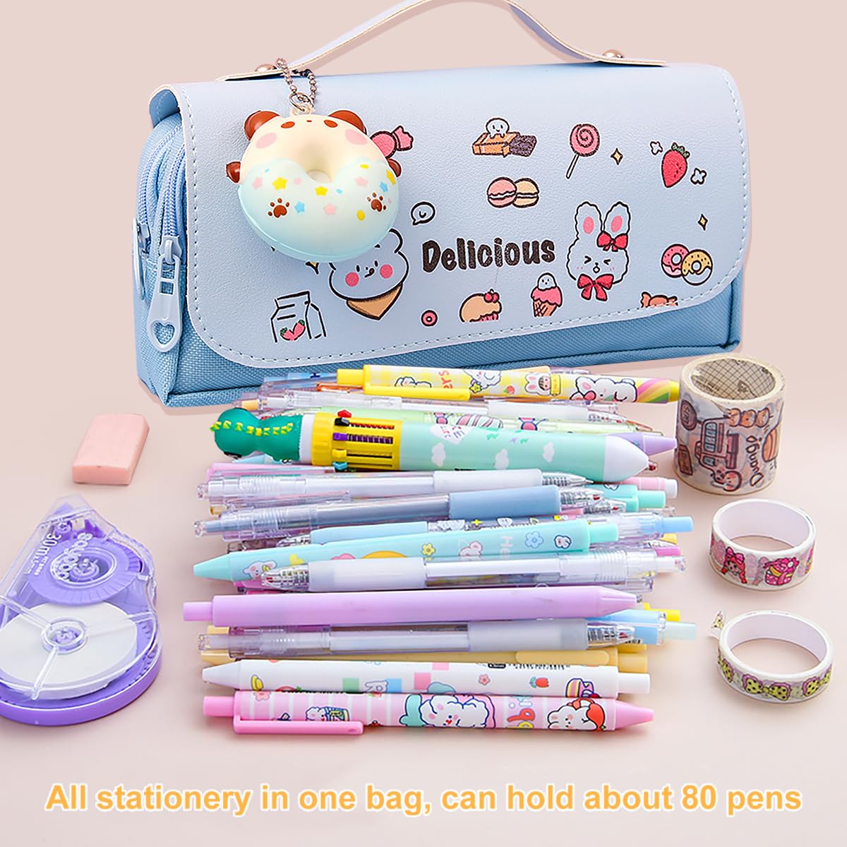 Pencil Case for Girls, Kids Large Capacity Cute Pencil Box with Compartments School Organizer Pen
