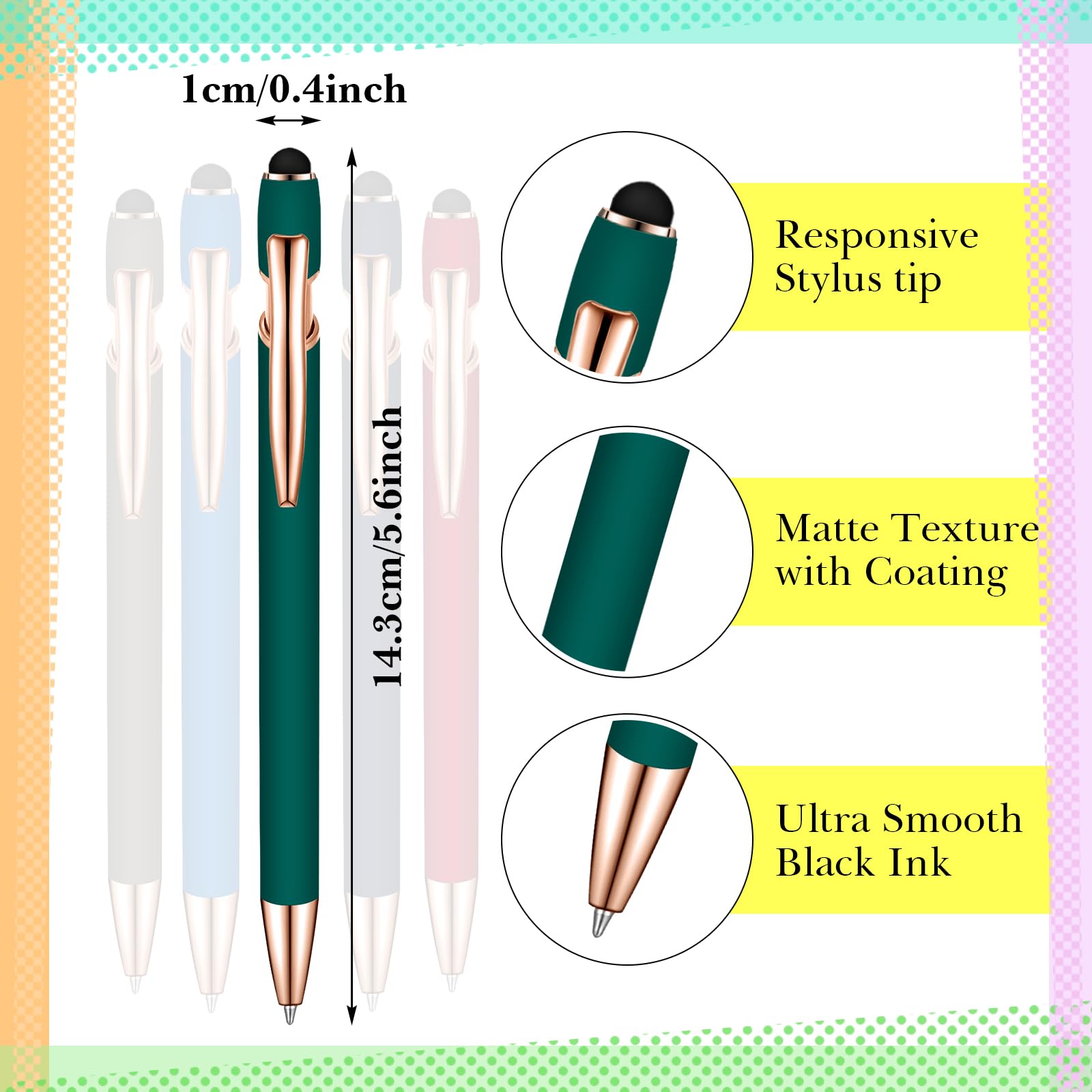 Zonon 38 Pcs Stylus Ballpoint Pens, Metal Rubberized Grip, Classic Colors