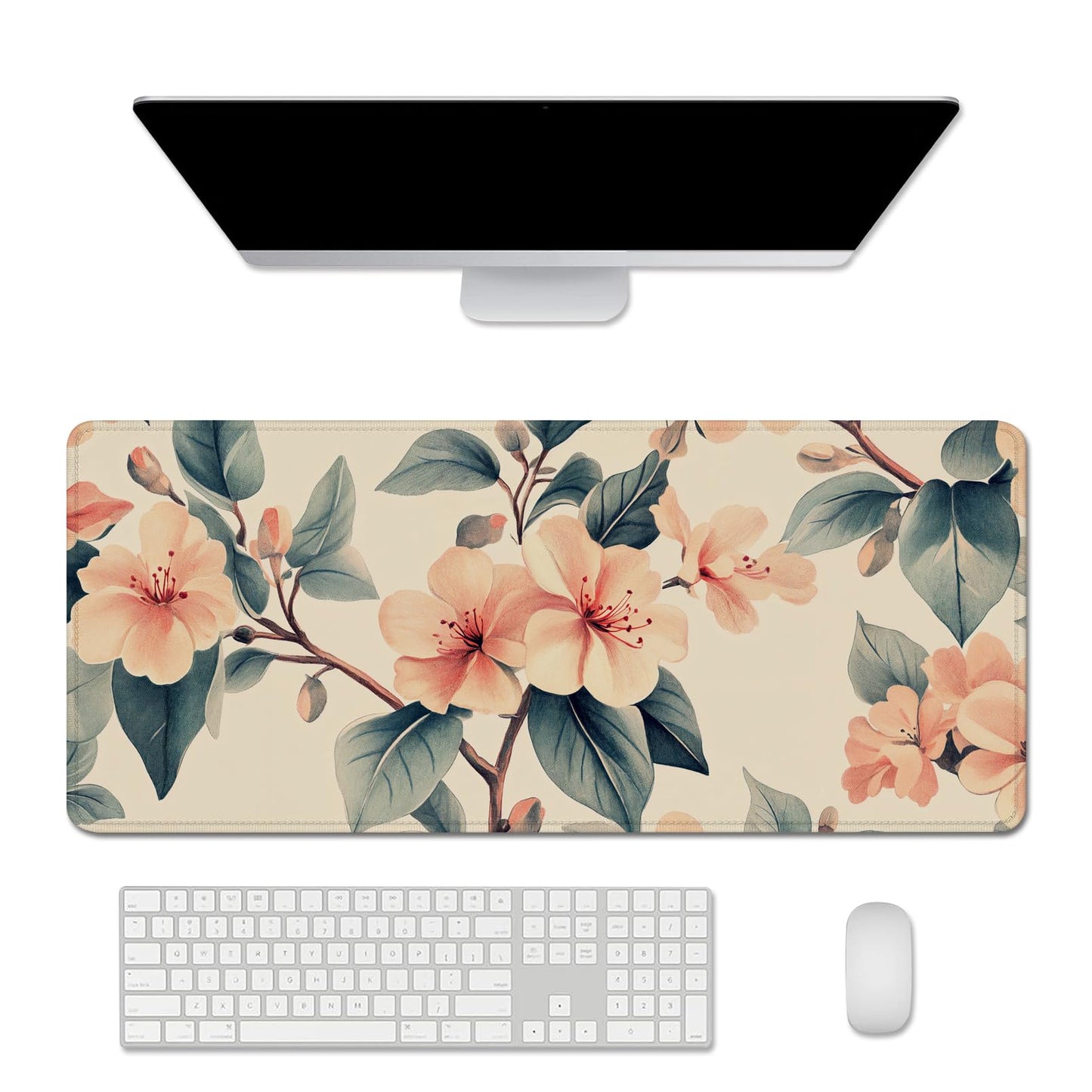 Floral Mouse Pad Desk Mat Peach Blossoms Large Computer Mouse Pads