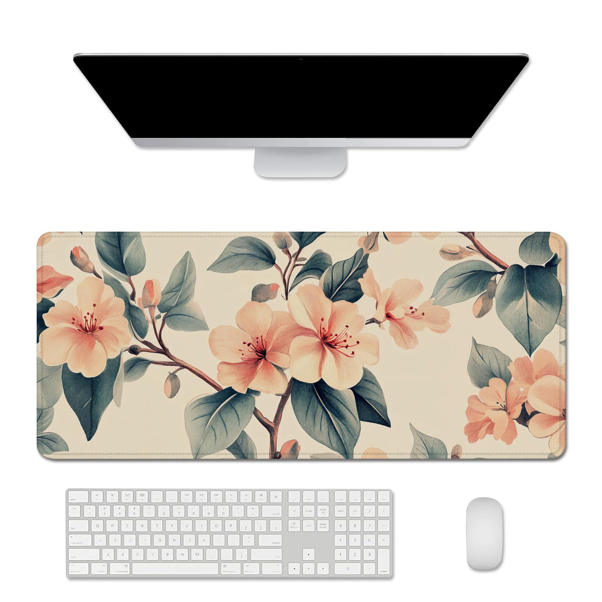 Floral Mouse Pad Desk Mat Peach Blossoms Large Computer Mouse Pads