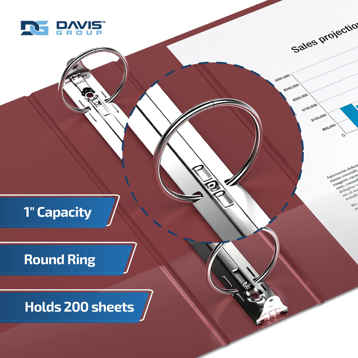 Easyview 3-Ring Binder, Clear-View Cover, 1" Round Rings, Burgundy, 6 Pack
