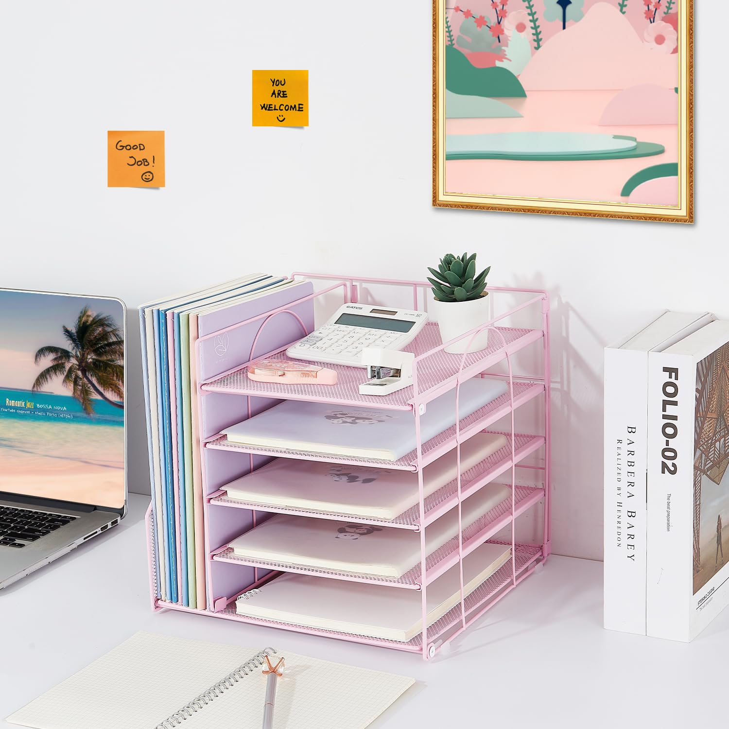 LEKETREE Desk Organizers and Accessories, 5-Tier Paper Letter Tray Organizer with File Holder