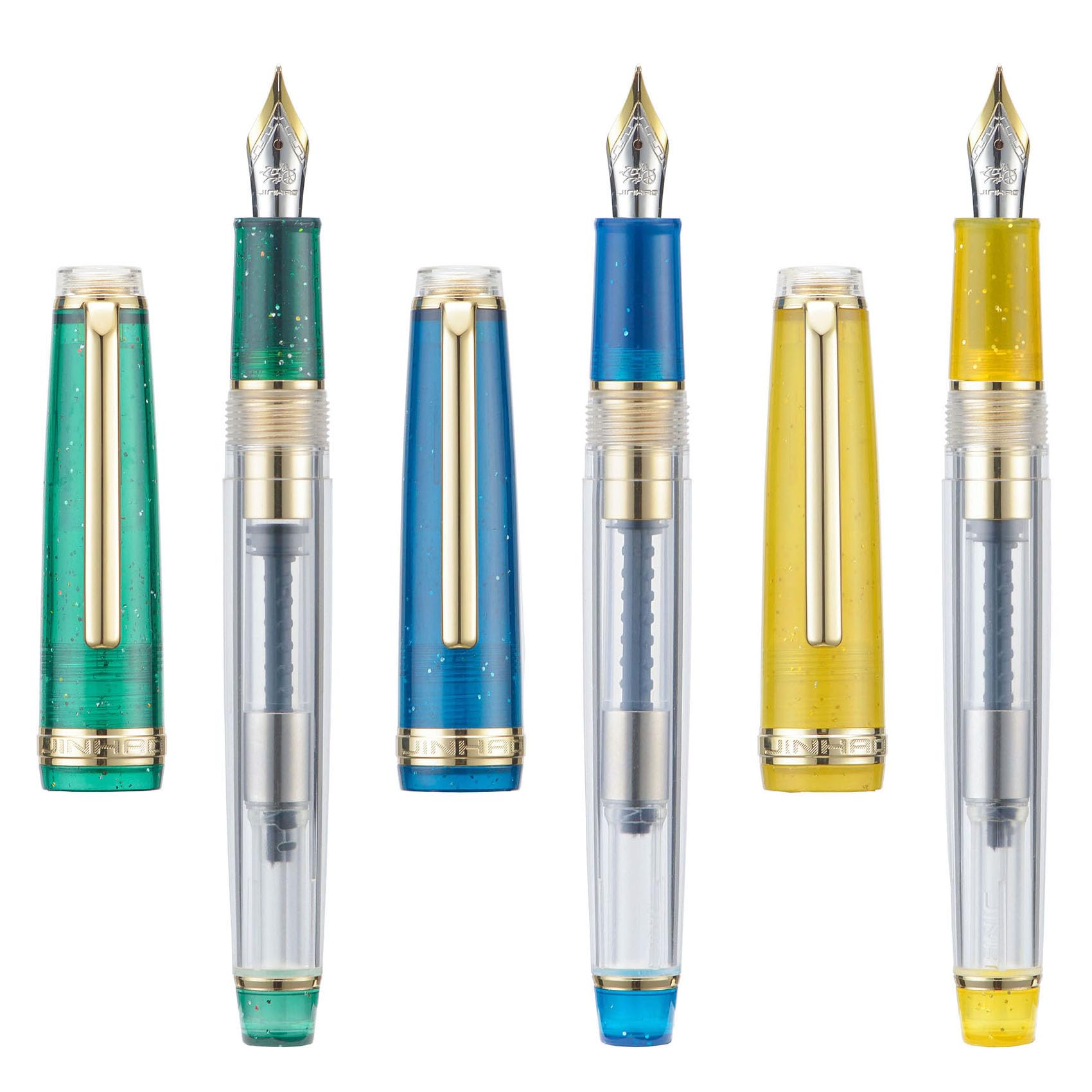 Set of 3 Jinhao 82 Fountain Pens Transparent Starry Sky Color Acrylic Extra Fine Point Gold Trim