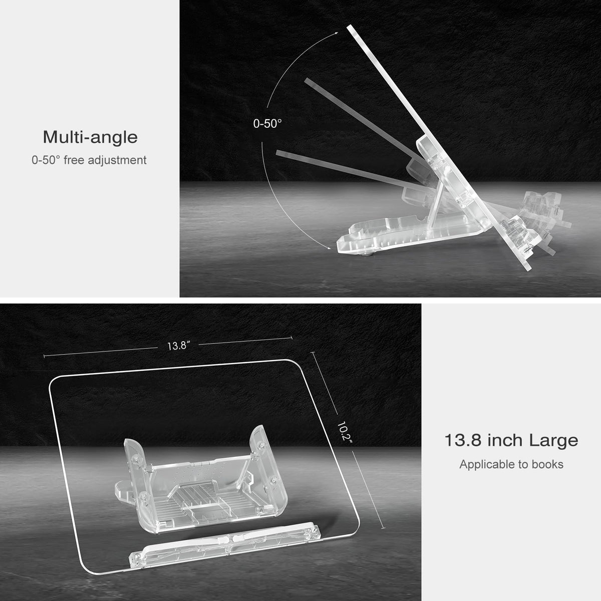 Acrylic Book Stand, Angle Adjustable Book Display Stand,Foldable Cookbook Stand, Lightweight Book