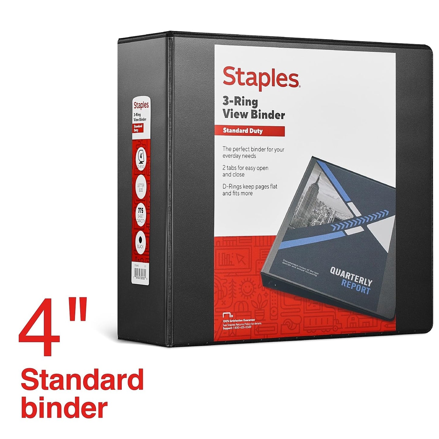 Staples Standard 4-Inch D-Ring View Binder, Black, 775 Sheets
