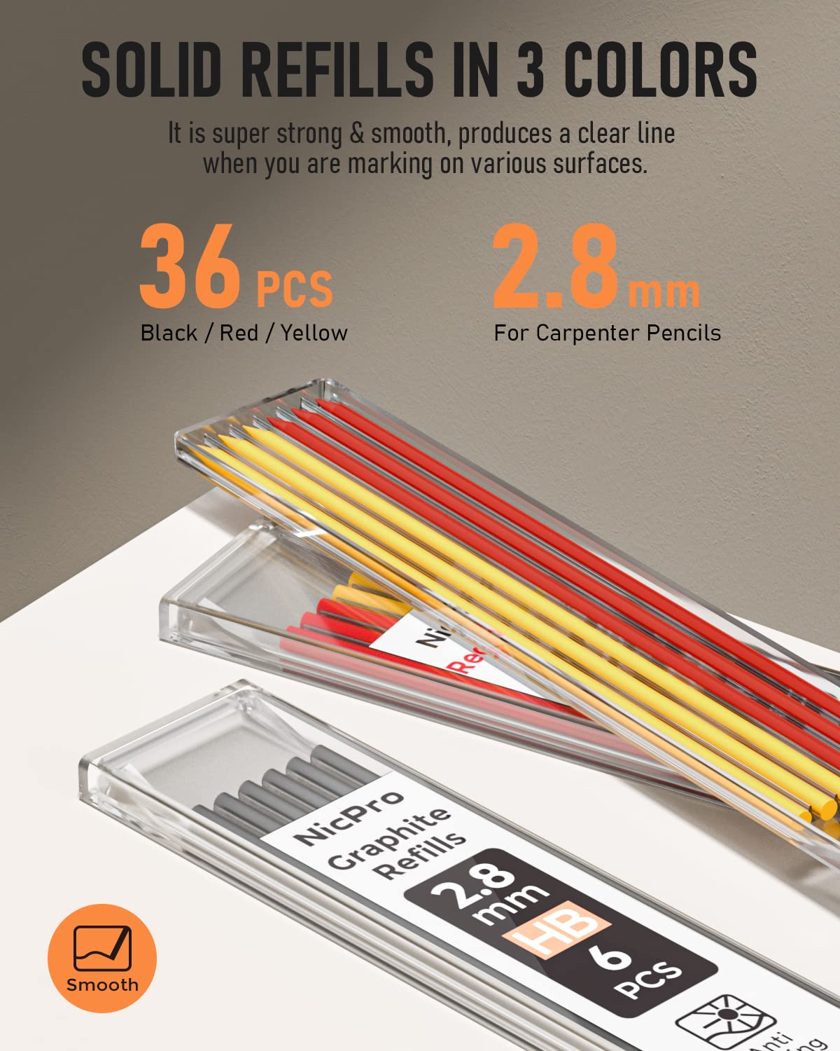 Nicpro Carpenter Pencils with Sharpener and Holster, Black Red Yellow 3Pack