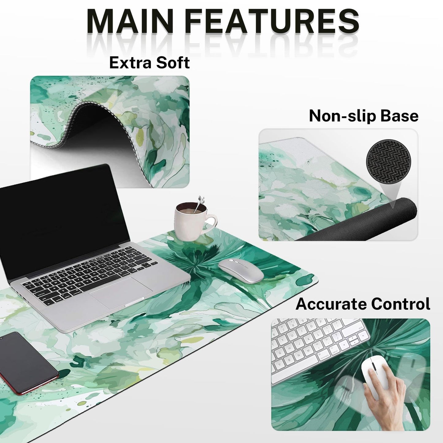 Britimes Keyboard Mouse Pad Set, 4 in 1 Desk Mat Set, Colorful Floral