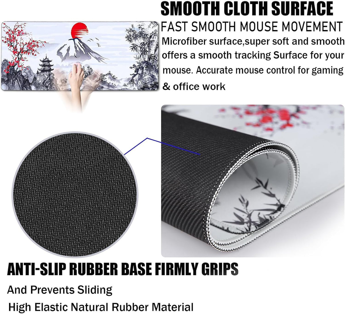 Gaming Mouse Pad Ink Pattern, 35.4x15.7 Inch Waterproof Computer Big Mousepad Non-Slip Mouse Mat