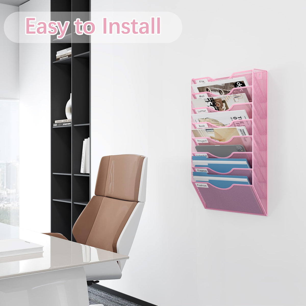 EasyPAG 8 Pocket Mesh Wall File Organizer, Hanging Paper Folder Holder with Classify Label