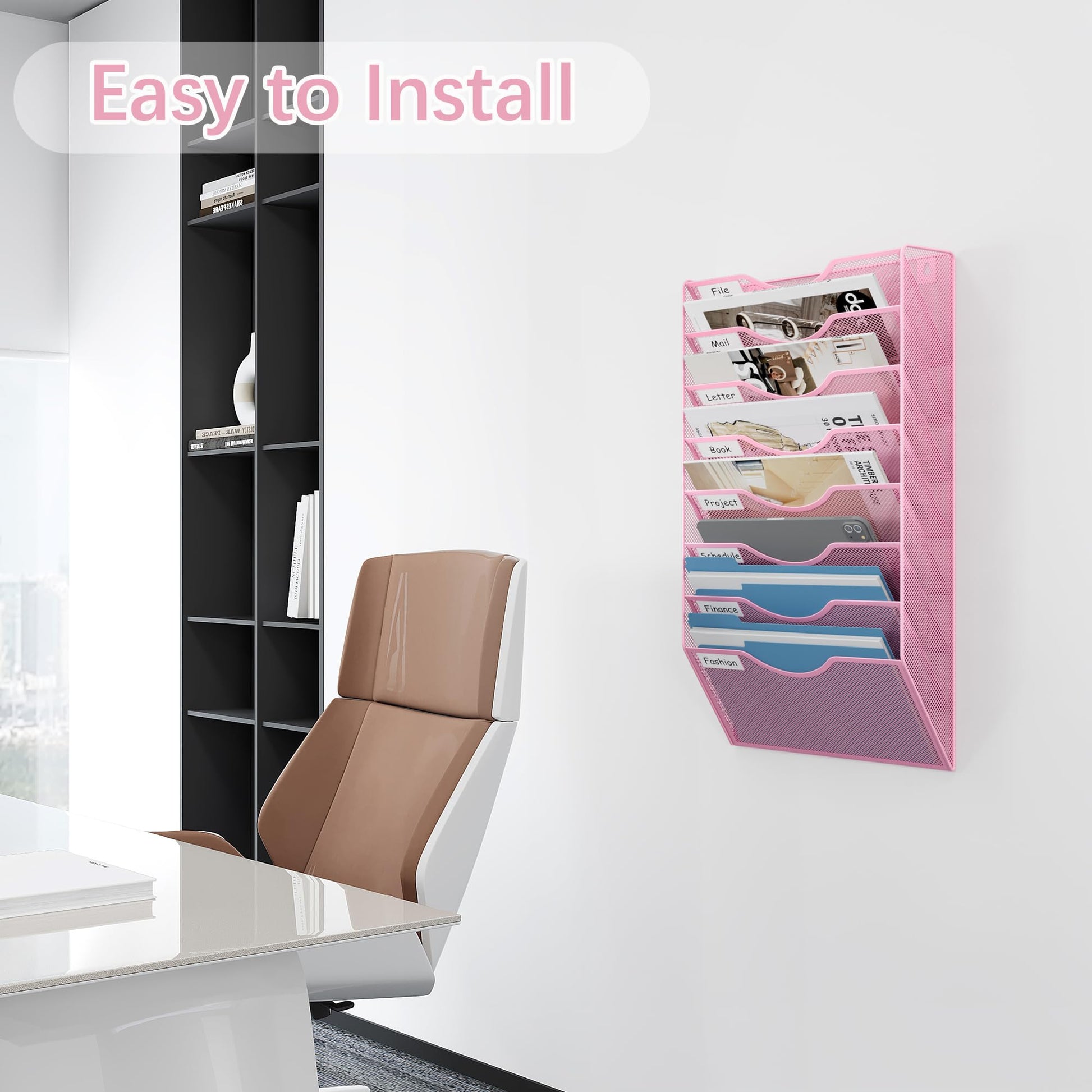 EasyPAG 8 Pocket Mesh Wall File Organizer, Hanging Paper Folder Holder with Classify Label