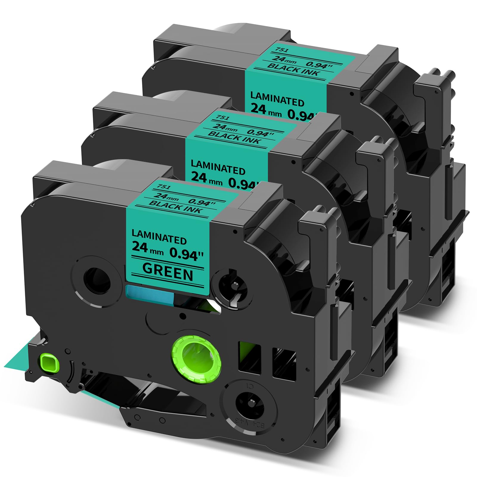 COLORWING 24mm Green Label Tape Replace for Brother TZe-751 TZe751