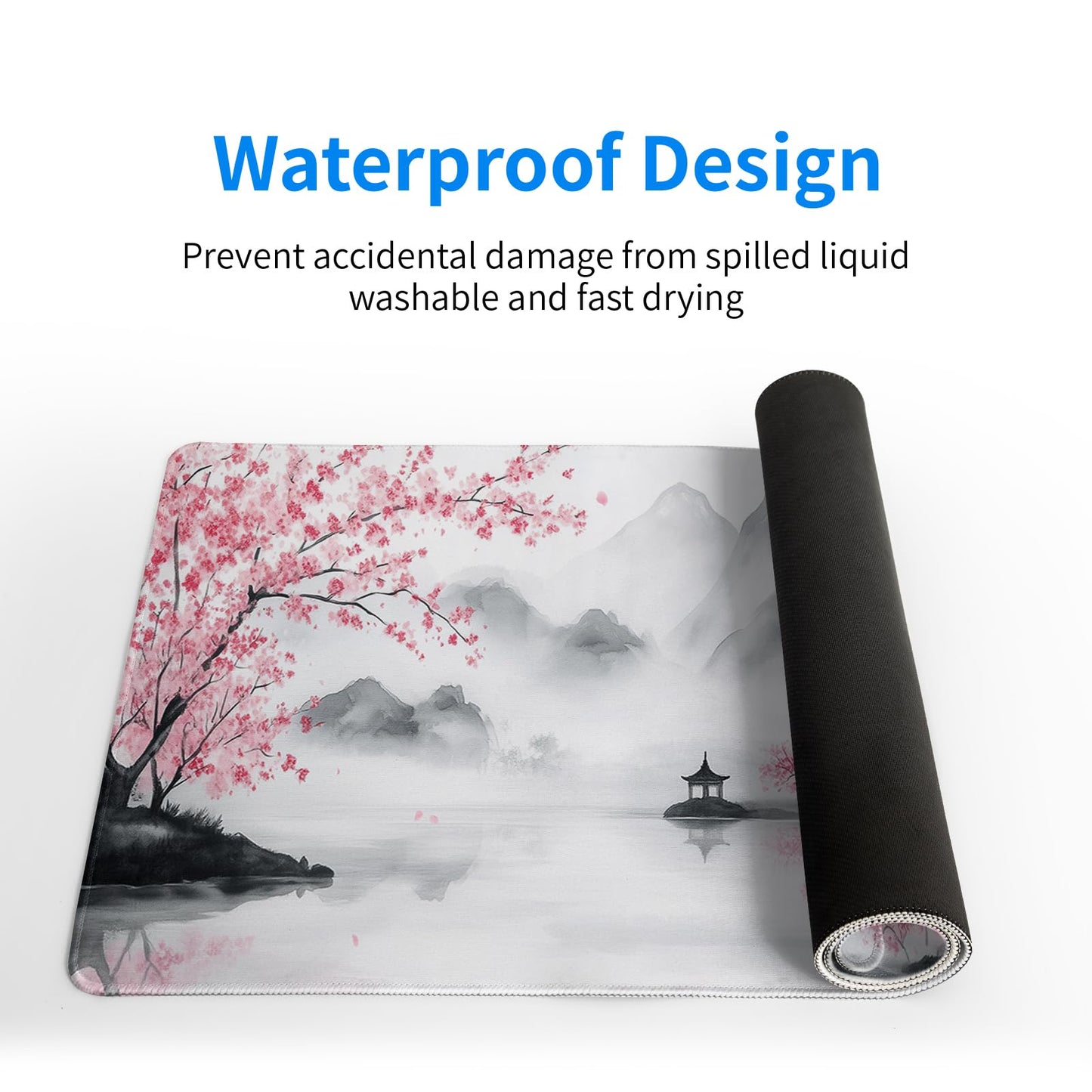 Pagoda Mouse Pad 31.5x11.8 Inch White Full Desk Japanese Mousepad Extended Large Non-Slip Rubber