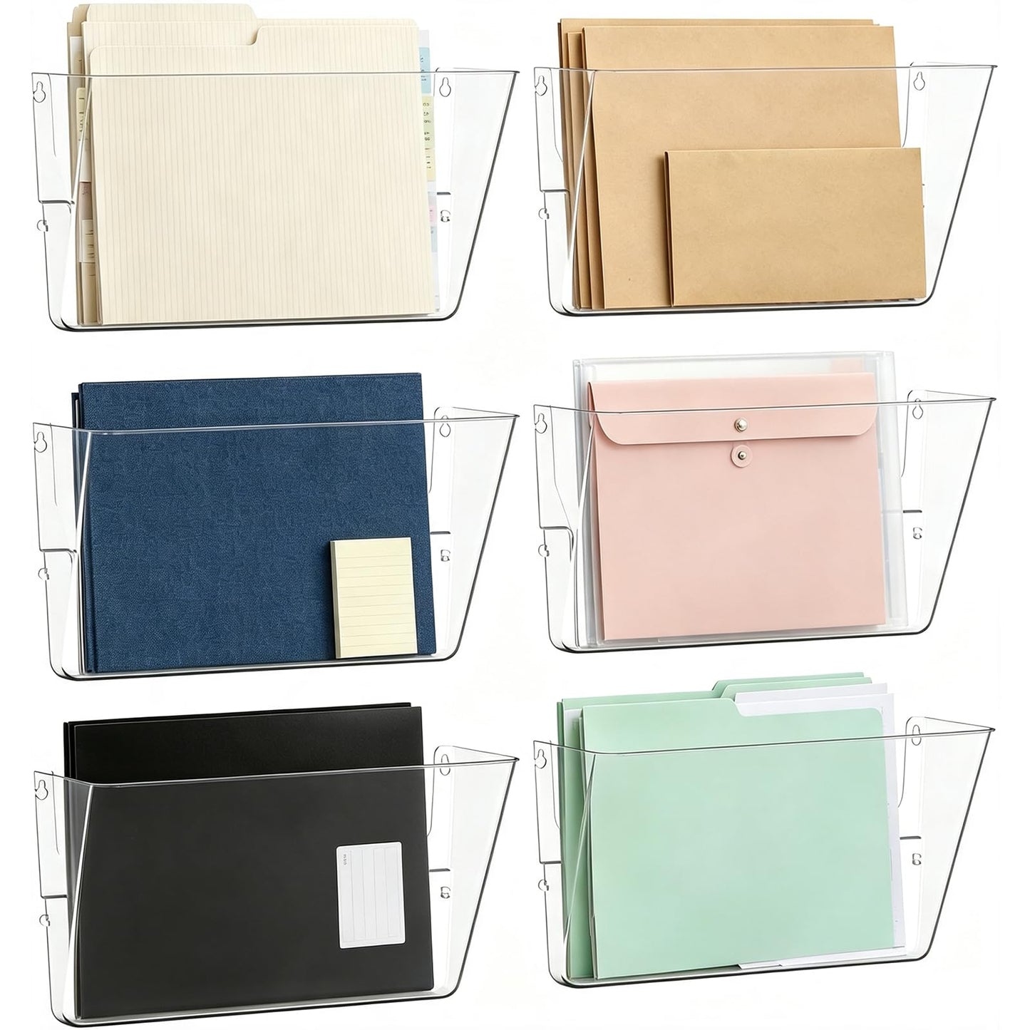 MINDEPOT 6 Pockets Acrylic Wall File Organizer Clear File Holder for Office