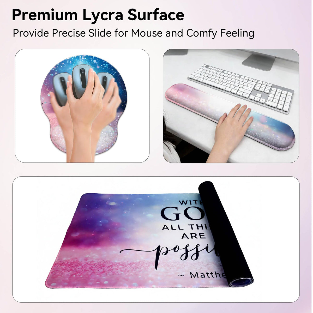 Desk Mat Set + Keyboard and Mouse Pad with Wrist Rest Support,4-in-1 Large Mousepad Computer Mats