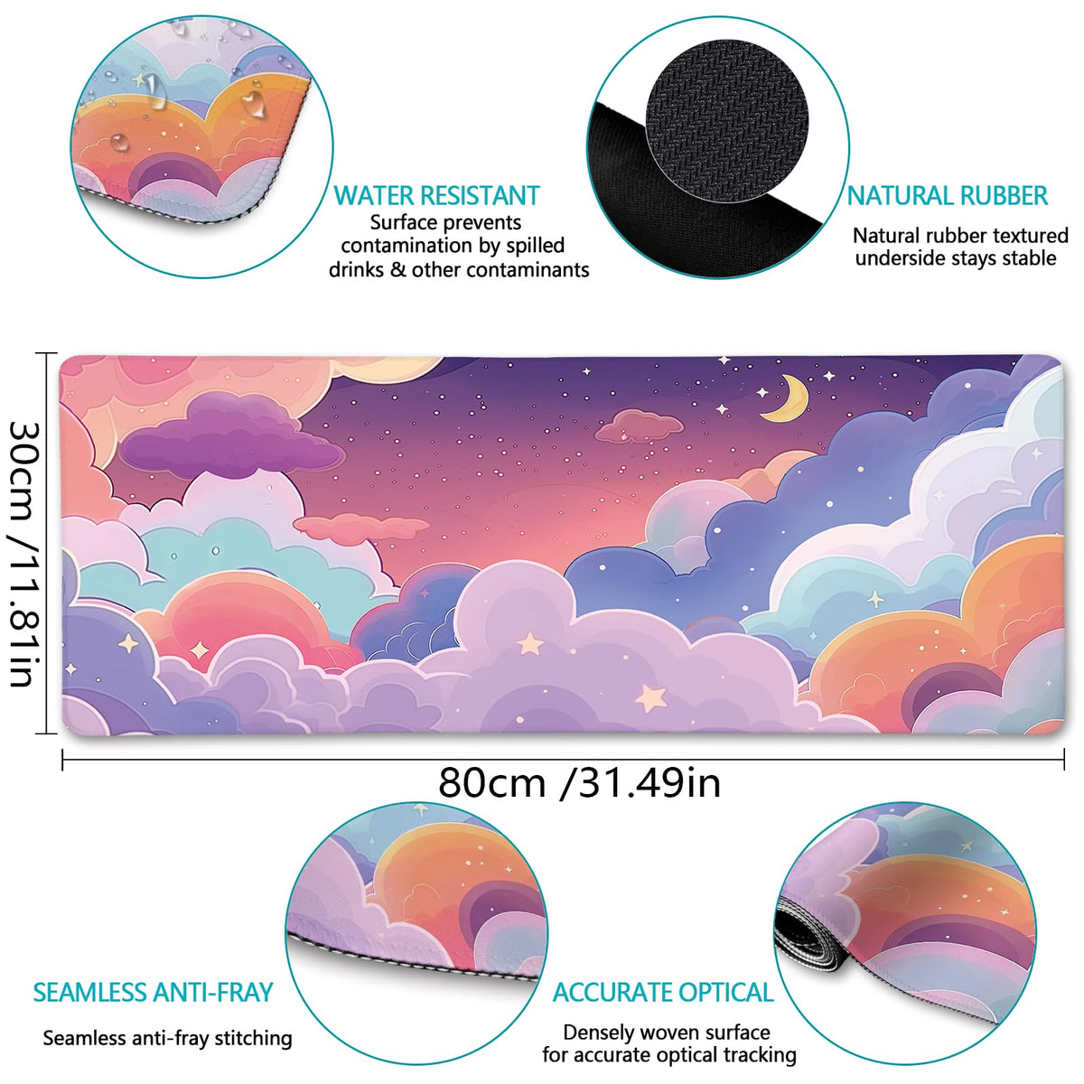 LIMKRIAN Purple Cloud Mouse Pad Kawaii Large Desk Mat, 31.5x11.8 in