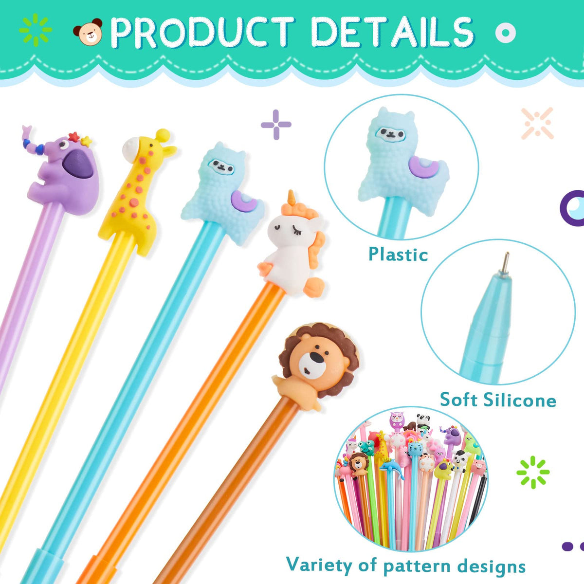 Marspark 80 Pcs Cute Cartoon Animal Pens for Kids Back to School Gifts