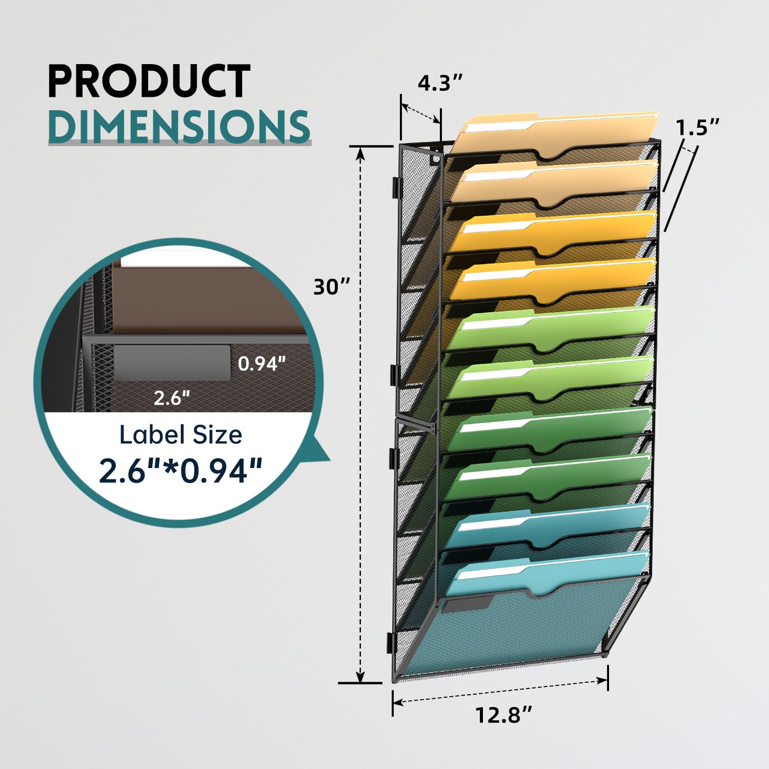 SUPEASY 10 Tier Wall File Organizer, Hanging Wall Mounted Mail Organizer with Label Slots, Metal