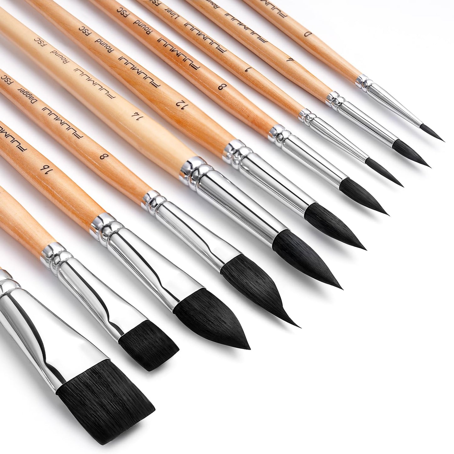Watercolor Brush Set, Fuumuui 10pcs Professional Synthetic Squirrel Paint Brushes for Artists