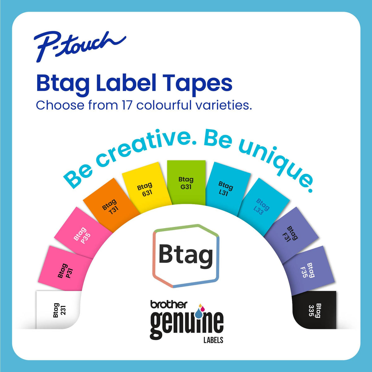 Brother Genuine P-Touch Btag Label Tape, BTAG3M02, 0.47 in by 13.1 ft, White on Purple, Black on