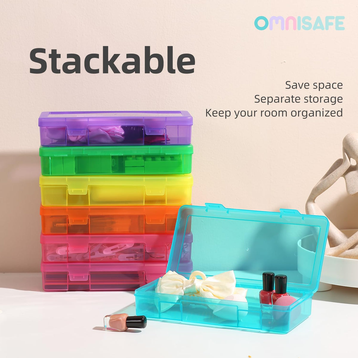 OMNISAFE 9 Pack Medium Colored Plastic Hobby Art Craft Organizer, Mini Plastic Storage Containers