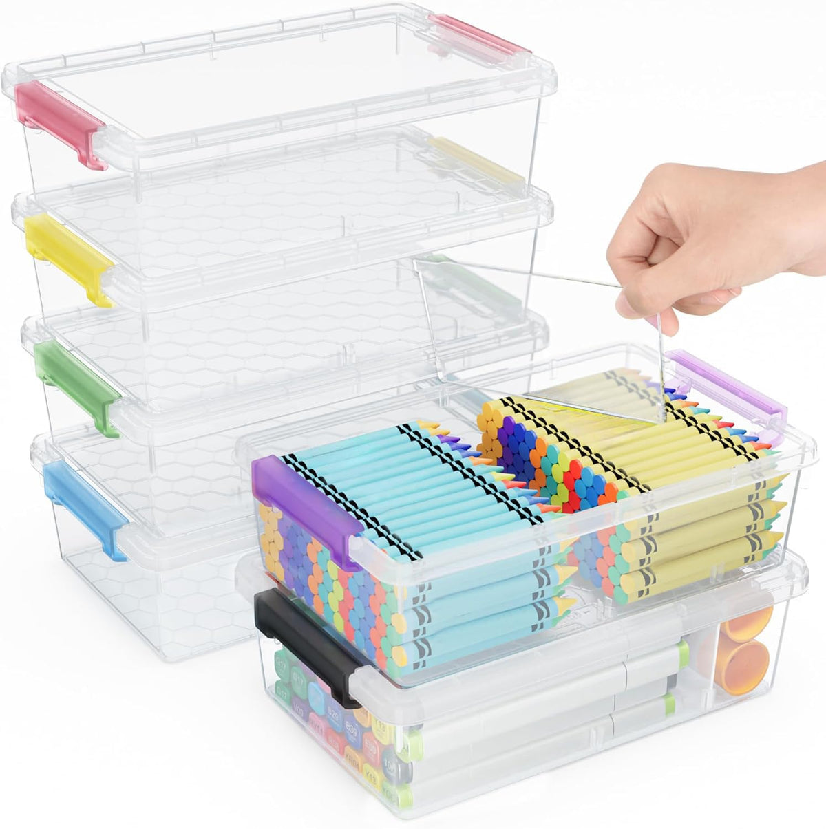 GEOPHIA 6 Pack Extra Large Pencil Box with Removable Divider, Thickened Pencil Case Bulk, Clear