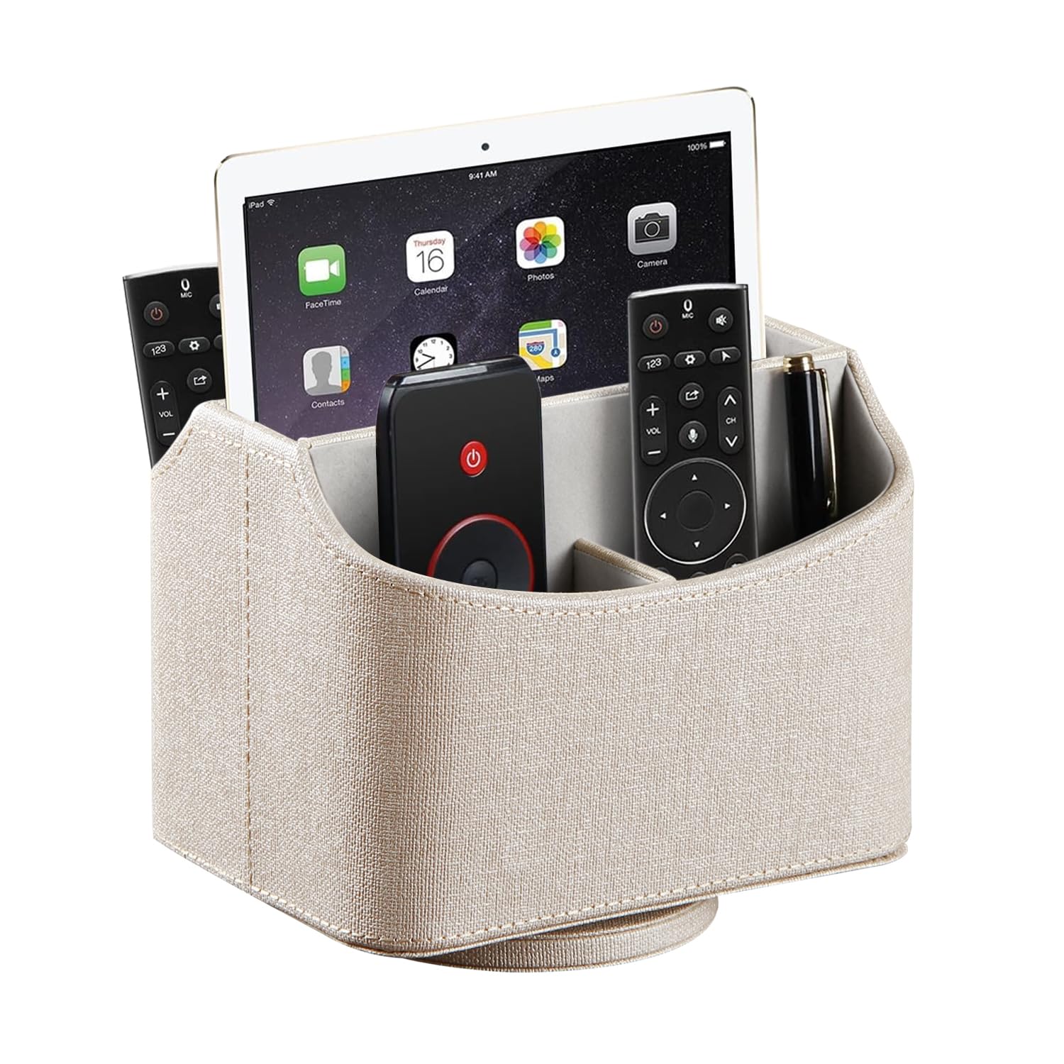 YAPISHI Gold flower pattern Leather Remote Control Holder,360 Degree Spinning Desk TV Remote