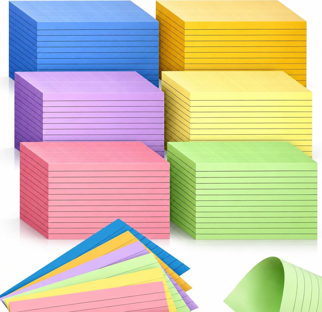 Tecmisse 1800 Colored Index Cards 3x5 Ruled, Heavy Note Cards Bulk