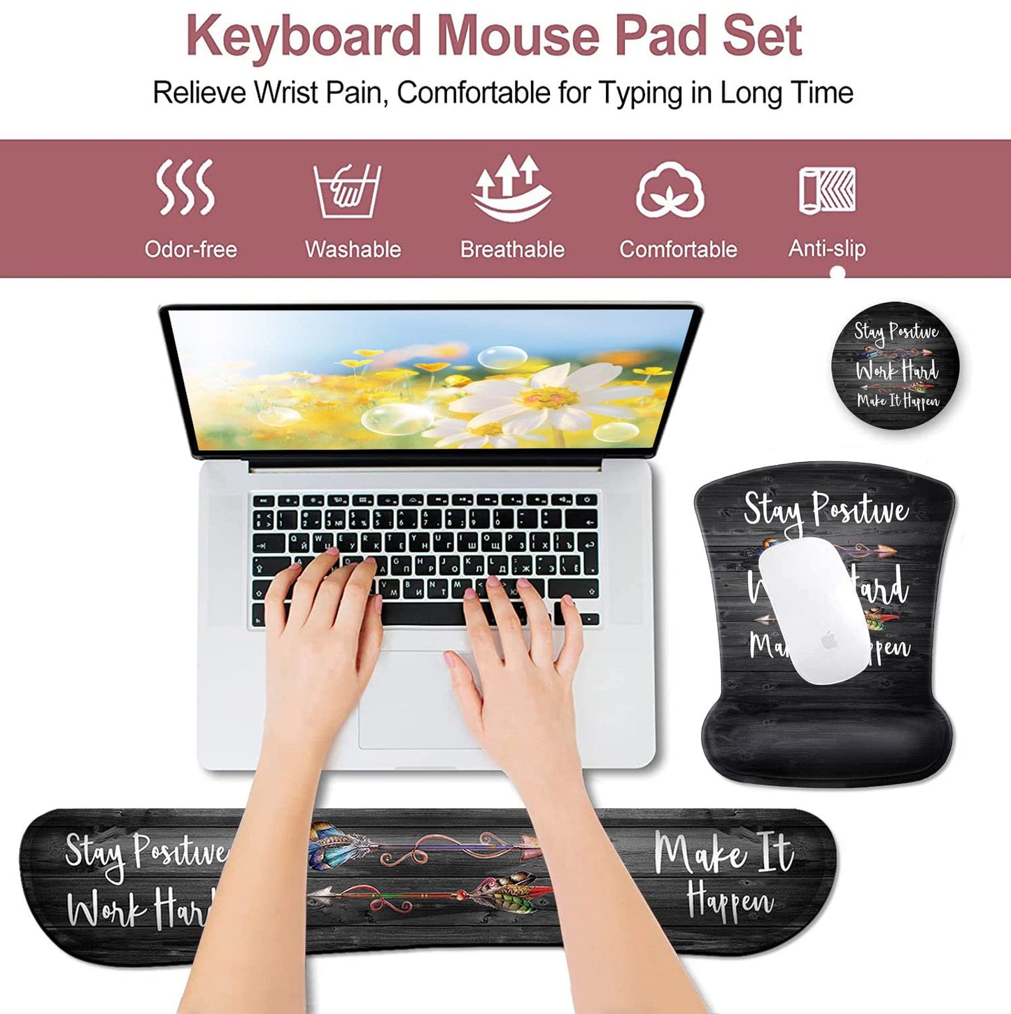 Ergonomic Mouse Pad with Gel Wrist Rest Support,Non-Slip PU Base for Computer Laptop Home Office