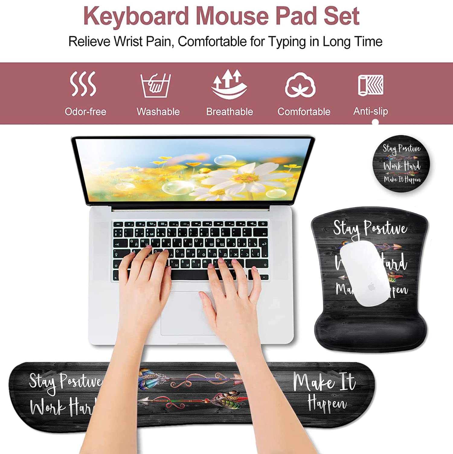 Ergonomic Mouse Pad with Gel Wrist Rest Support,Non-Slip PU Base for Computer Laptop Home Office